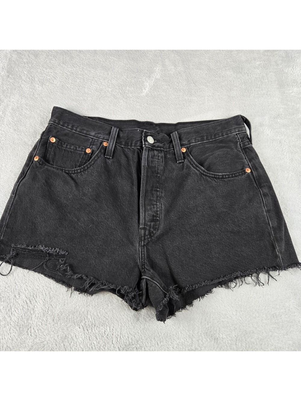Levi’s 501 Women’s W31 Black Denim Cutoff Shorts High Rise Frayed Hem